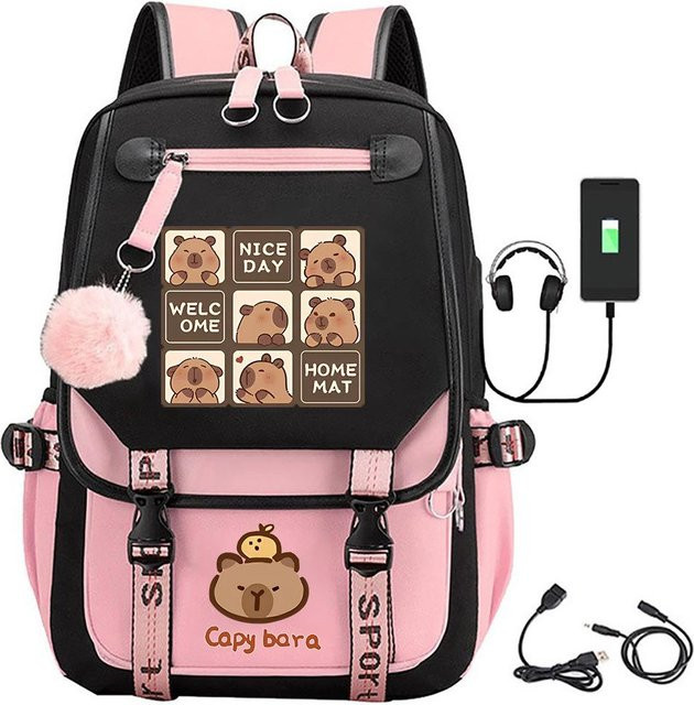 3-teiliges Schulrucksack-Set für Schüler in Pink aus Oxford-Stoff mit Schultasche, Schultergurt und Federmäppchen - Bild 1