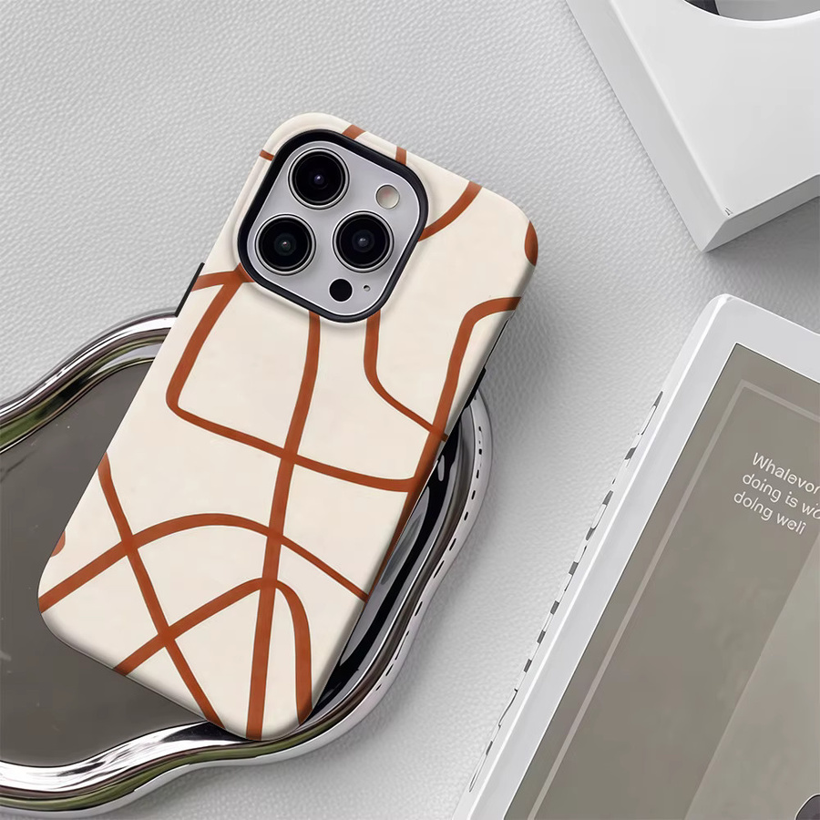 Potdemiel Handyhülle mit abstrakten Rost-Kurven in Beige für iPhone 17 16 15 14 13 12 Pro Max Plus mit doppelschichtiger Rückseite - Bild 4