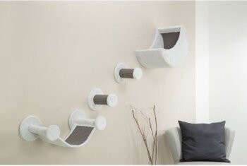 Trixie Kletterlandschaft Wand-Set für Katzen mit Hängematte und Höhle in Grau und Weiß aus Sisal und Holz - Bild 1