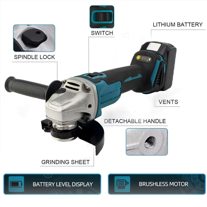 Makita LXT Akku-Elektrowerkzeug-Set mit 125 mm bürstlosem Winkelschleifer und Schlagschrauber, Blau, passend für 18V Akkus - Bild 3