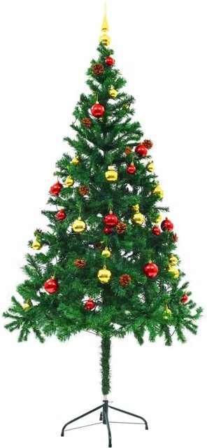 vidaXL Künstlicher Weihnachtsbaum mit Kugeln und LEDs in Grün, Höhe: 180 cm - Bild 1