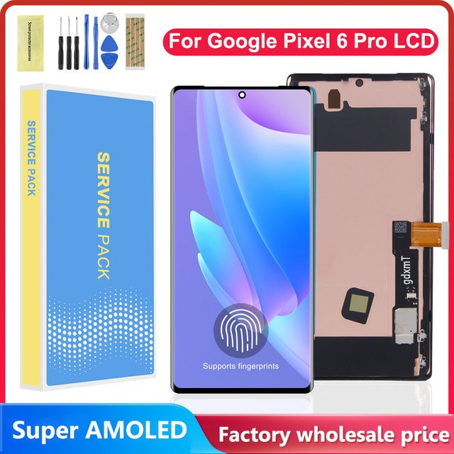 GLUOG Super AMOLED LCD Display mit Rahmen für Google Pixel 6 Pro in Schwarz inklusive Touch Digitizer Montage - Bild 1