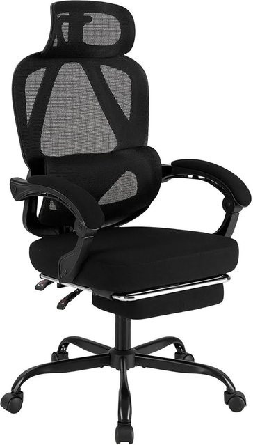 Costway Ergonomischer Bürostuhl in Schwarz mit einziehbarer Fußstütze und Kopfstütze, B/T/H: 70 x 70 x 122 cm - Bild 1