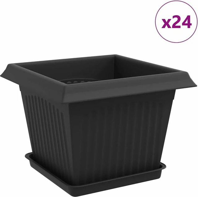 vidaXL Blumentöpfe aus Kunststoff, 24 Stück, Schwarz, quadratisch, B/T/H: 23 x 23 x 17,5 cm - Bild 1
