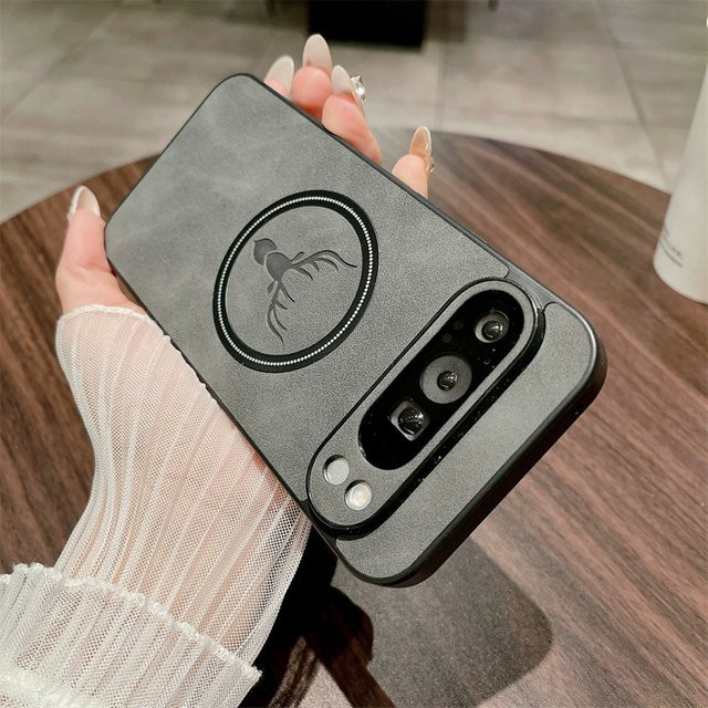 Magnetische PU-Leder Handyhülle im Hirschkopf-Design für Google Pixel 10 9 8 Pro XL, MagSafe kompatibel und stoßfest, Farben: Schwarz oder Grau - Bild 1