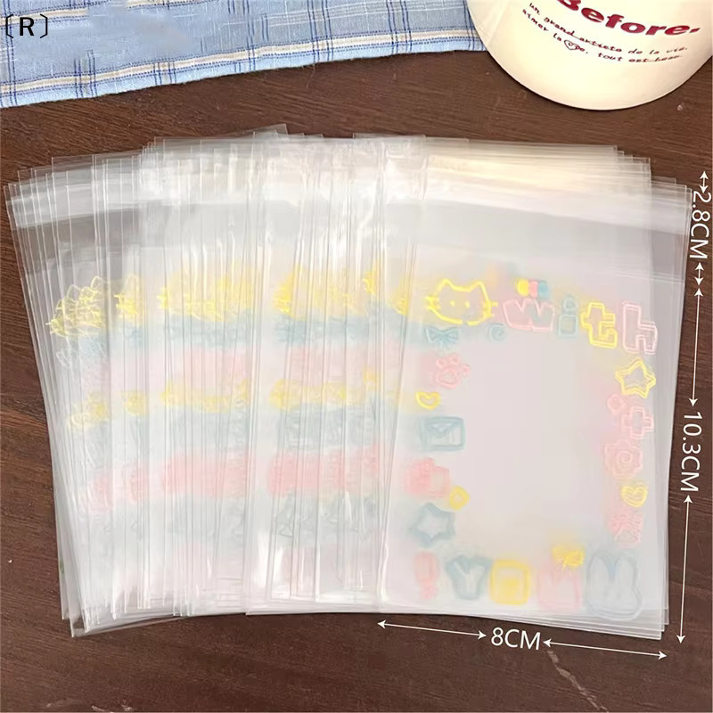 itariaR Sigur 100 Stück selbstklebende transparente OPP-Beutel mit Cartoon-Graffiti-Kätzchen für Lebensmittel und Geschenke - Bild 3