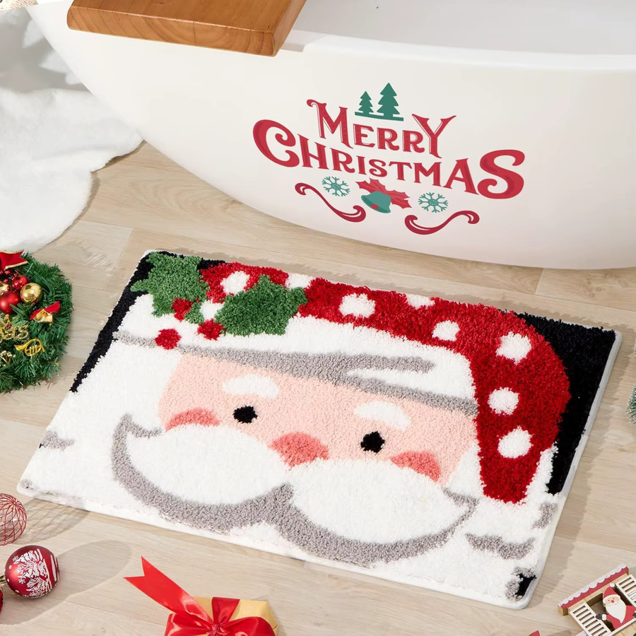 VIKAMA Weihnachts-Cartoon-Teppich aus Kunstkaschmir in Multicolor für Badezimmer, Schlafzimmer und Eingangsbereich - Bild 1