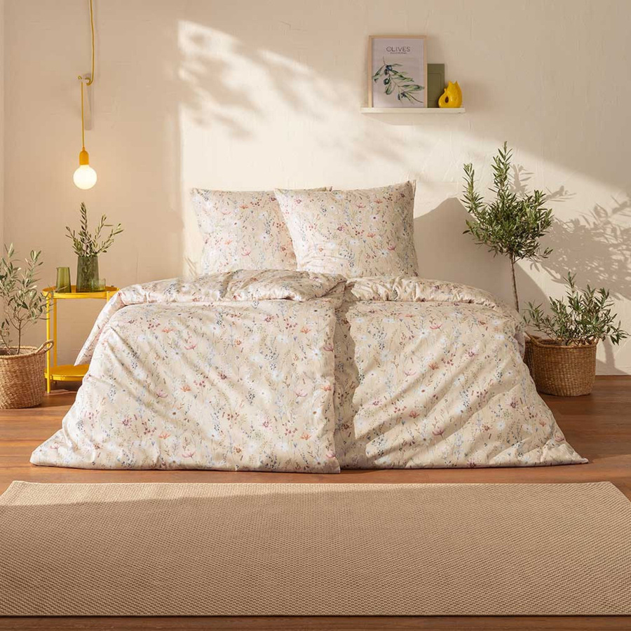 Estella Mako-Satin Bettwäsche Celeste Sahara Blumenwiese, Set aus Bettbezug und Kissenbezug, Baumwolle, Mehrfarbig, B/T/H: 155 x 220 cm und 80 x 80 cm - Bild 1