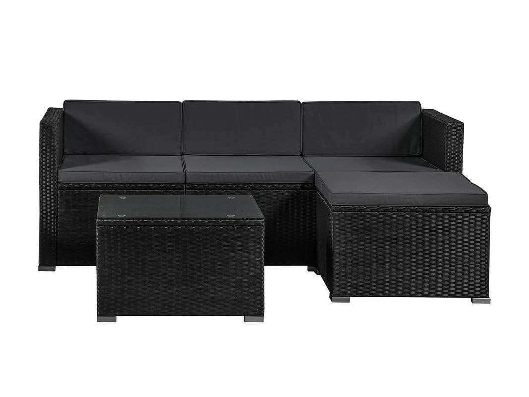 Juskys Polyrattan Lounge Sitzgarnitur Punta Cana M in Schwarz mit dunkelgrauen Bezügen für 3-4 Personen inklusive Sofa, Tisch und Hocker - Bild 3