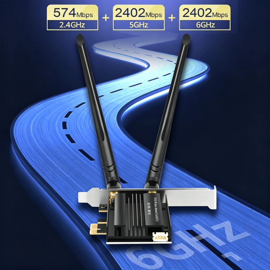 KEBIDUMEI WiFi 6E PCIe Netzwerkkarte mit Bluetooth 5.3, Tri-Band MT7922 WLAN Adapter für Desktop, Schwarz - Bild 2
