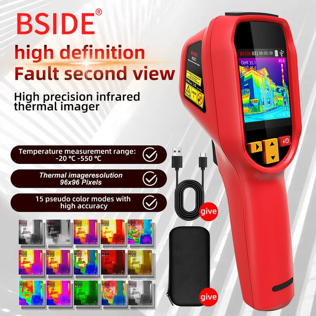 BSIDE Tragbare Wärmebildkamera als berührungsloses Thermometer für Gebäudeinspektion, HVAC und Elektro, Messbereich -20 bis 550 °C, Farbe: Rot - Bild 1