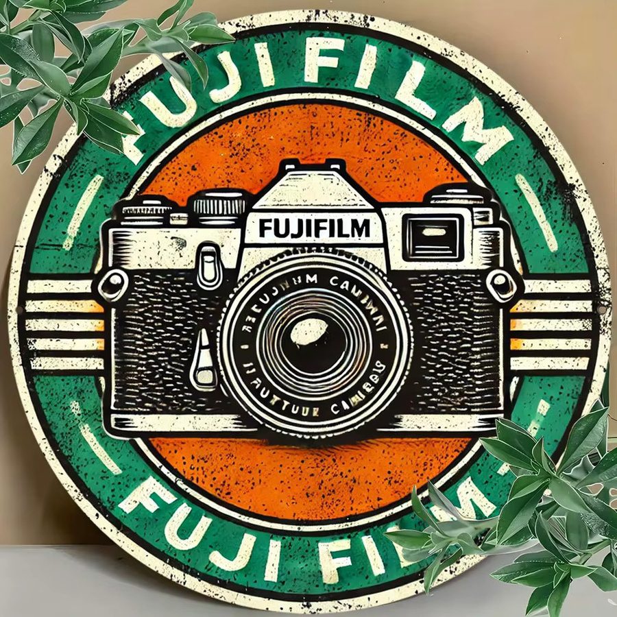 Potdemiel Fuji Film Vintage Metall-Wandkunstschild mit Retro-Kamera-Design, rund, Mehrfarbig, Durchmesser: 20,32 cm - Bild 5