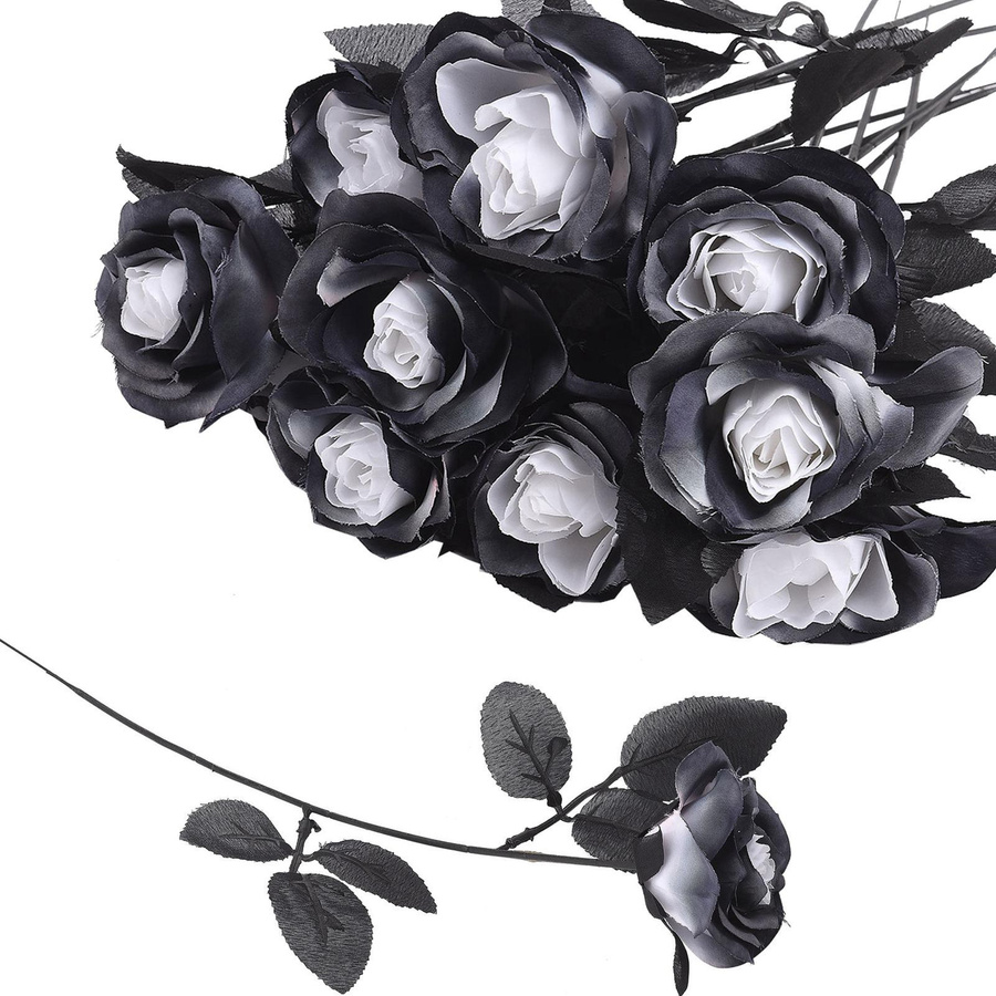 Tooarts Künstliche Schwarze Rosen aus Seidentuch und Kunststoff für Hochzeits-, Weihnachts- und Partydekorationen - Bild 6