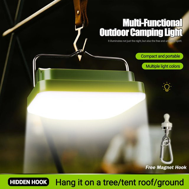 NEWBIRTH LED Camping Laterne USB aufladbar mit COB-Licht und Haken in Grün und Weiß - Bild 1