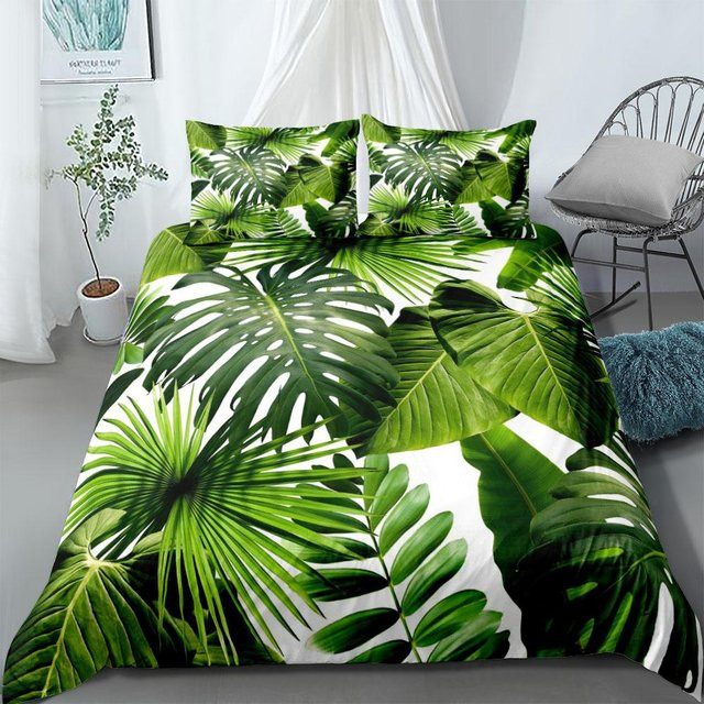 Bettwäsche-Set Tropische Riesenblätter von Binchi Outdoor Product in Grün mit floralem Design, Material Mikrofaser, B/H: 140 x 210 cm - Bild 1