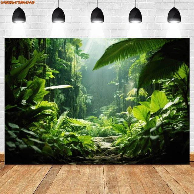 VIKAMA Wanddekoration Tropischer Regenwald mit grünem Baum für Porträtfotografie, Baby-Shower und Geburtstagsfeier, B/H: 60 x 40 cm - Bild 1