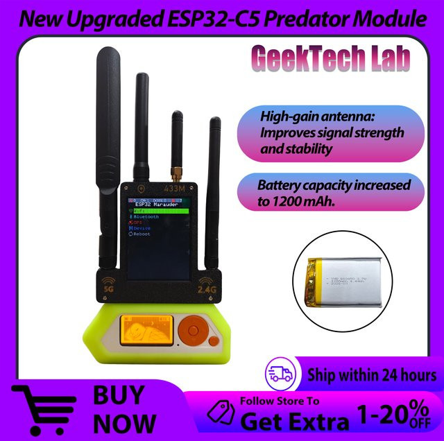 KUXA Flipper Zero 4-in-1 Predator-Modul mit 5G WLAN, ESP32-C5, GPS-Positionierung und 2,8-Zoll-Bildschirm in Schwarz und Multicolour - Bild 1