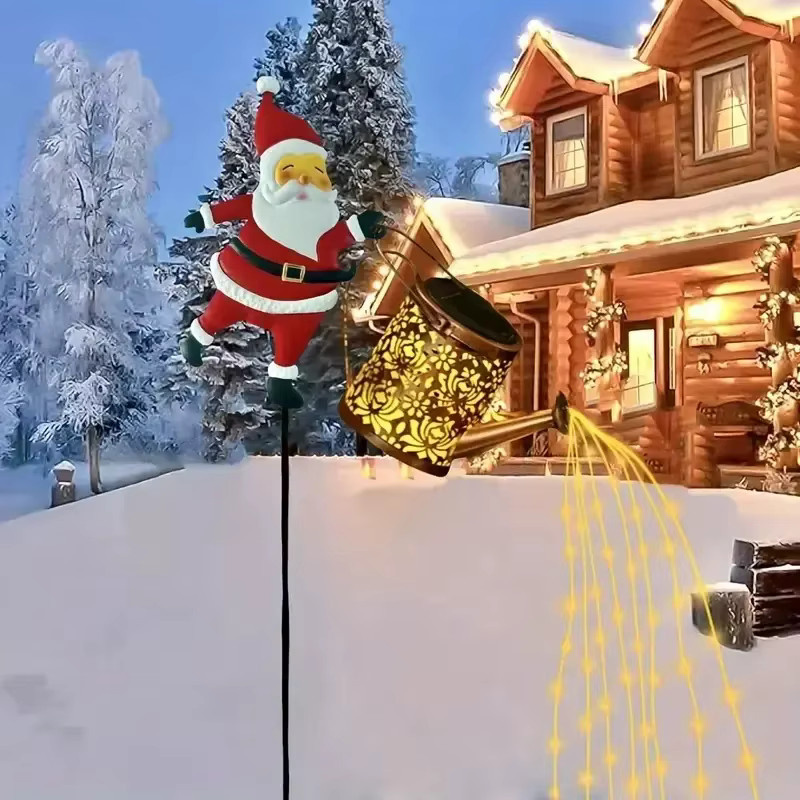 Solarbetriebene Weihnachtsdekoration Santa Wasserkocher mit bunten Lichtern für Garten und Hof in Weiß und Multicolour - Bild 4