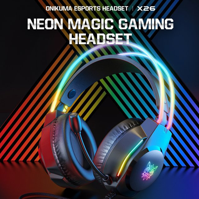 ONIKUMA X26 Gaming-Headset Over-Ear mit RGB-Licht und Mikrofon in Schwarz - Bild 1