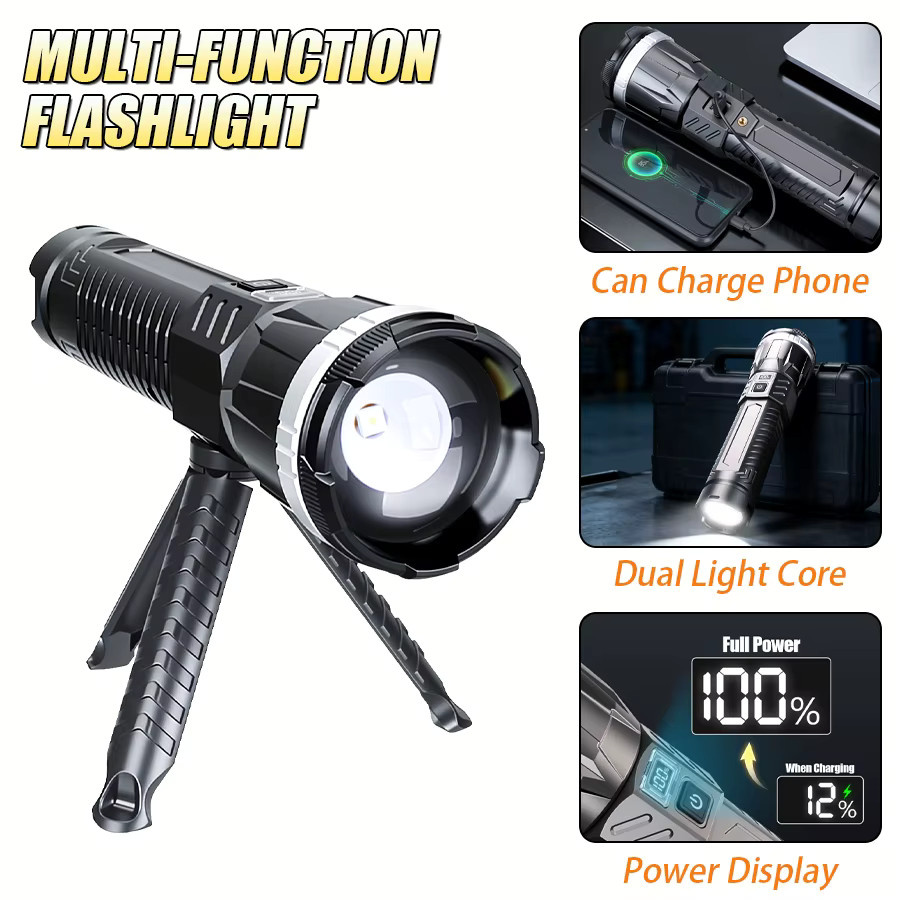 KDULIT LED COB Taschenlampe mit USB-Wiederaufladung und Rücklicht in Schwarz - Bild 7