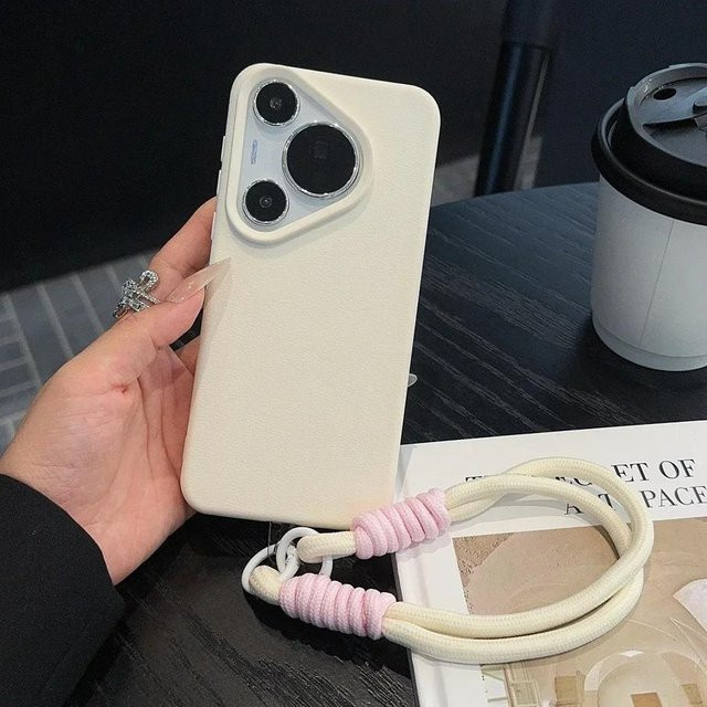 Leder-Handgelenkschlaufe mit Litschi-Muster für Huawei P70 Pura 70 Ultra P60 P50 Pro Mate 40 50 60 Pro Plus in Grau - Bild 1