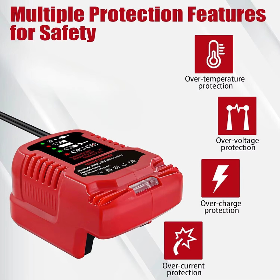 Alasicka Batterieladegerät für 18V Lithium-Ionen-Batterien mit LED-Anzeige und Zigarettenanzünder-Stecker in Rot - Bild 3