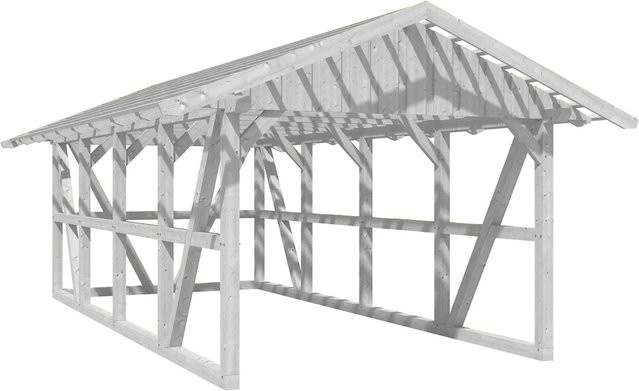 Skan Holz Carport Schwarzwald aus Fichtenholz mit Dachlattung und Rückwand in Weiß B: 424 cm, H: 772 cm - Bild 1