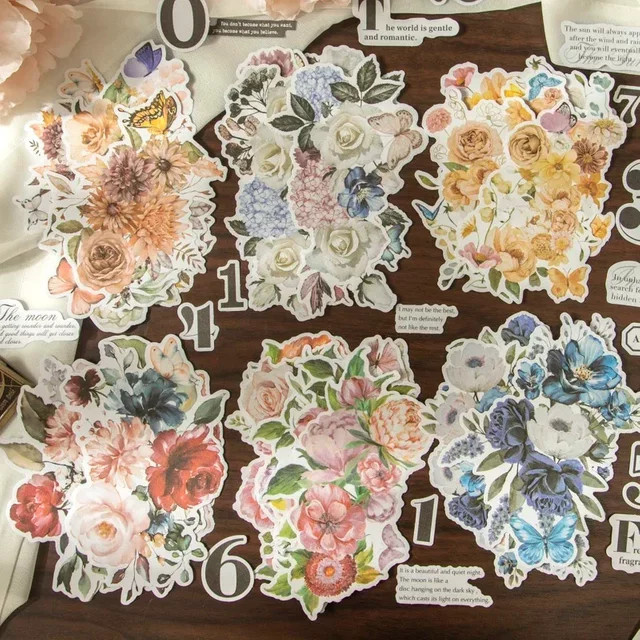 Leaffei Bloom Notes Riesen-Blumen-Aufkleber-Set, 6-teilig mit 20 Blatt, bunte Blüten für Kalligraphie und Sammelalben - Bild 1