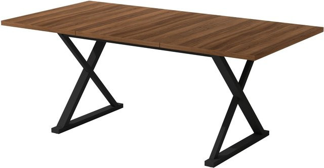 okwish Esstisch für 6-8 Personen in Walnuss und Schwarz mit Metallbeinen, B/T/H: 180 x 90 x 75 cm - Bild 1
