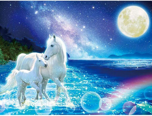 FIYO Diamond Painting Set Weißes Pferd mit runden Diamanten in Grau, B/H: 20 x 30 cm - Bild 1
