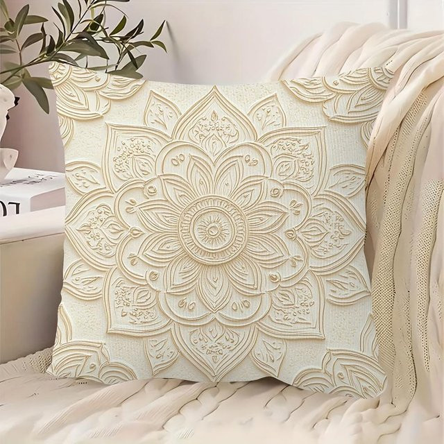 Dekorativer Kissenbezug Secreta Pillow mit Vintage Mandala Muster in Weiß, quadratisch, B/T/H: 55 x 55 x 0 cm - Bild 1