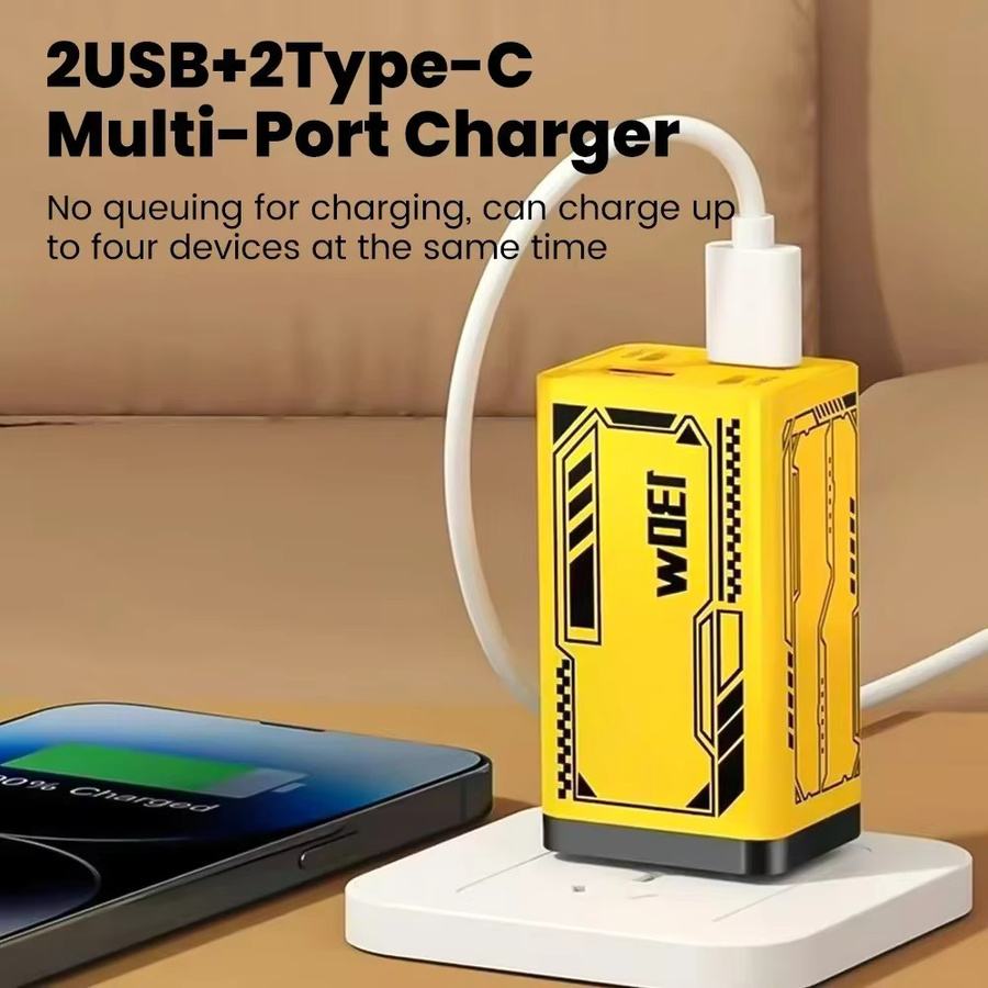 130 W USB Typ C Ladegerät mit 4 Ports, QC3.0 und USB PD Schnellladegerät, Reise Wandadapter für iPhone, Samsung und Xiaomi - Bild 2