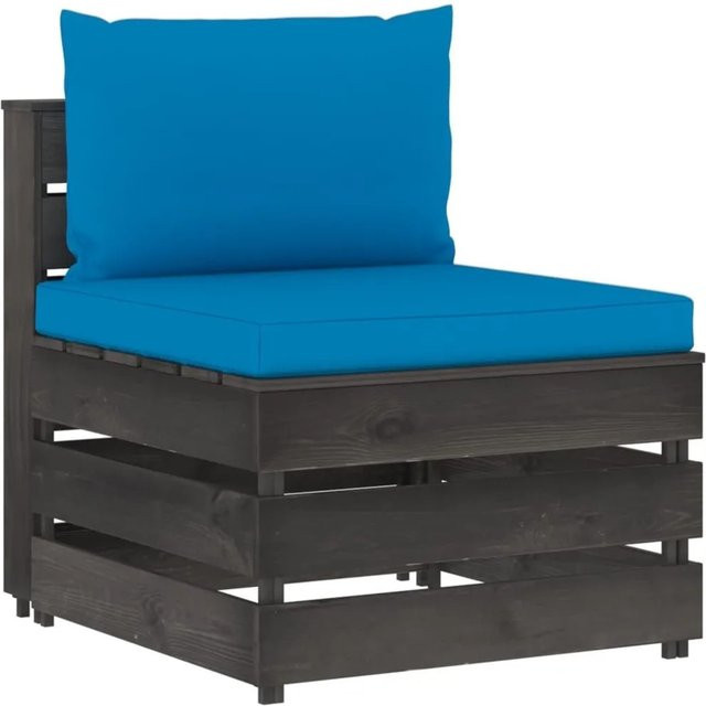 vidaXL Modulares Mittelsofa aus Kiefernholz mit Kissen in Grau und Hellblau - Bild 1