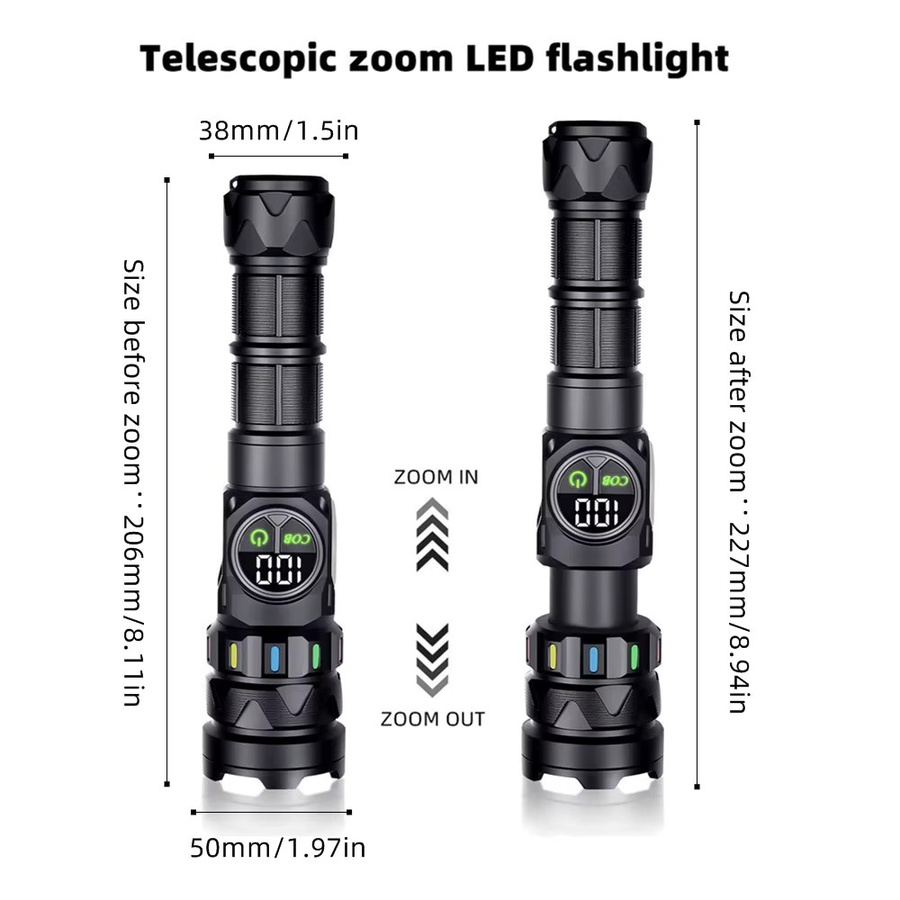 Alonefire LED Hochleistungs-Taschenlampe mit 5000 Lumen, USB wiederaufladbar, Schwarz, Aluminium - Bild 5