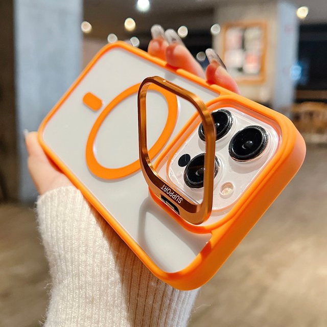 MagSafe Schutzhülle mit Glas-Objektivschutz und Standfunktion für iPhone 11 bis iPhone 17 Pro Max, Farbe: Orange - Bild 1