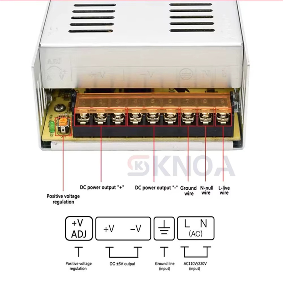 KNOA Schaltnetzteil Transformator DC 5V bis 48V in Silber mit Barrel-Plug - Bild 2