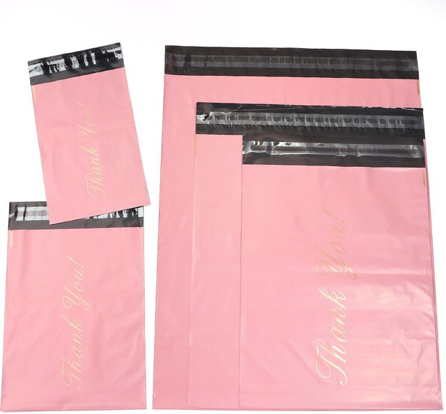Selbstklebende Plastikbeutel in Rosa mit Thank You Aufdruck, wasserdichte Versandverpackungen und Schutztaschen, 5 bis 10 Stück - Bild 1