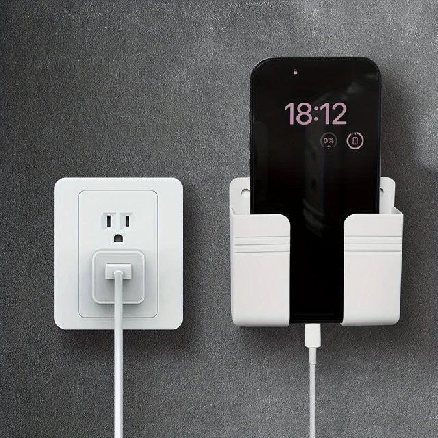 Selbstklebende Wandhalterung für Telefon und Fernbedienung sowie Stecker-Organizer in Weiß - Bild 1
