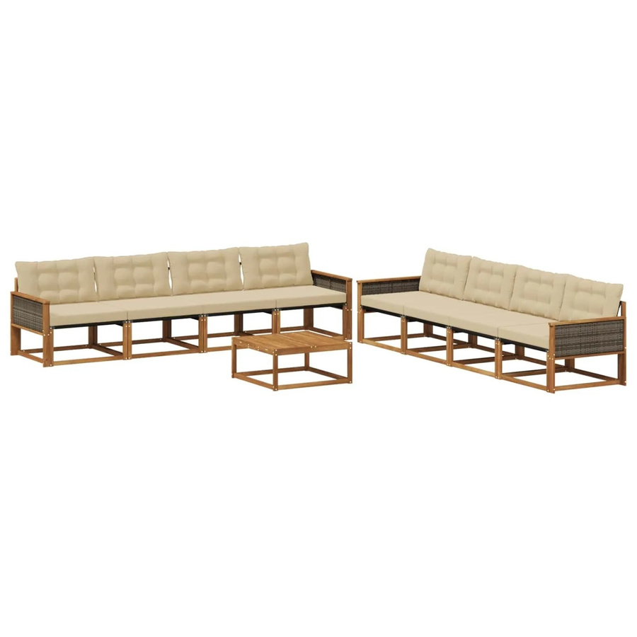 vidaXL Outdoor-Sofagarnitur aus Akazienholz mit 9 Kissen in Natur und Beige - Bild 2