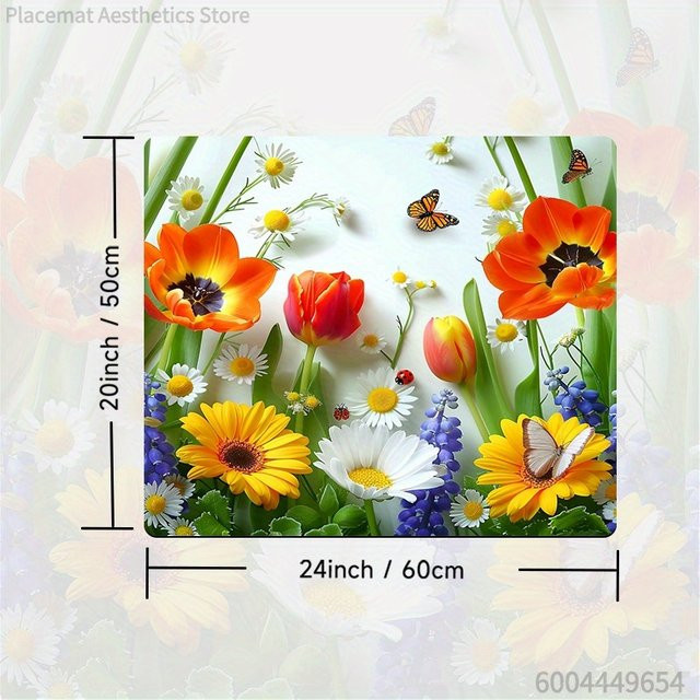 Miele Waschmaschinenmatte und Trocknermatte mit buntem Frühlingsblumen-Design, rutschfest, Tulpen und Schmetterlinge, Multicolor - Bild 1