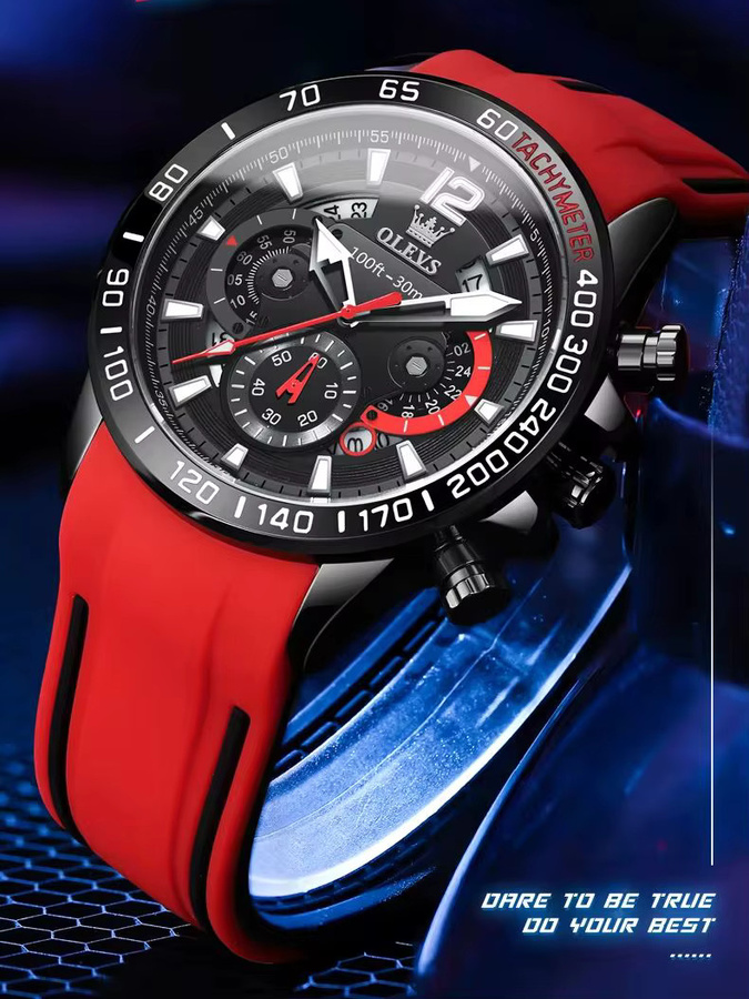 OLEVS Chronograph Armbanduhr, Quarz, Edelstahl, Silikon, Schwarz, Herren - Bild 6