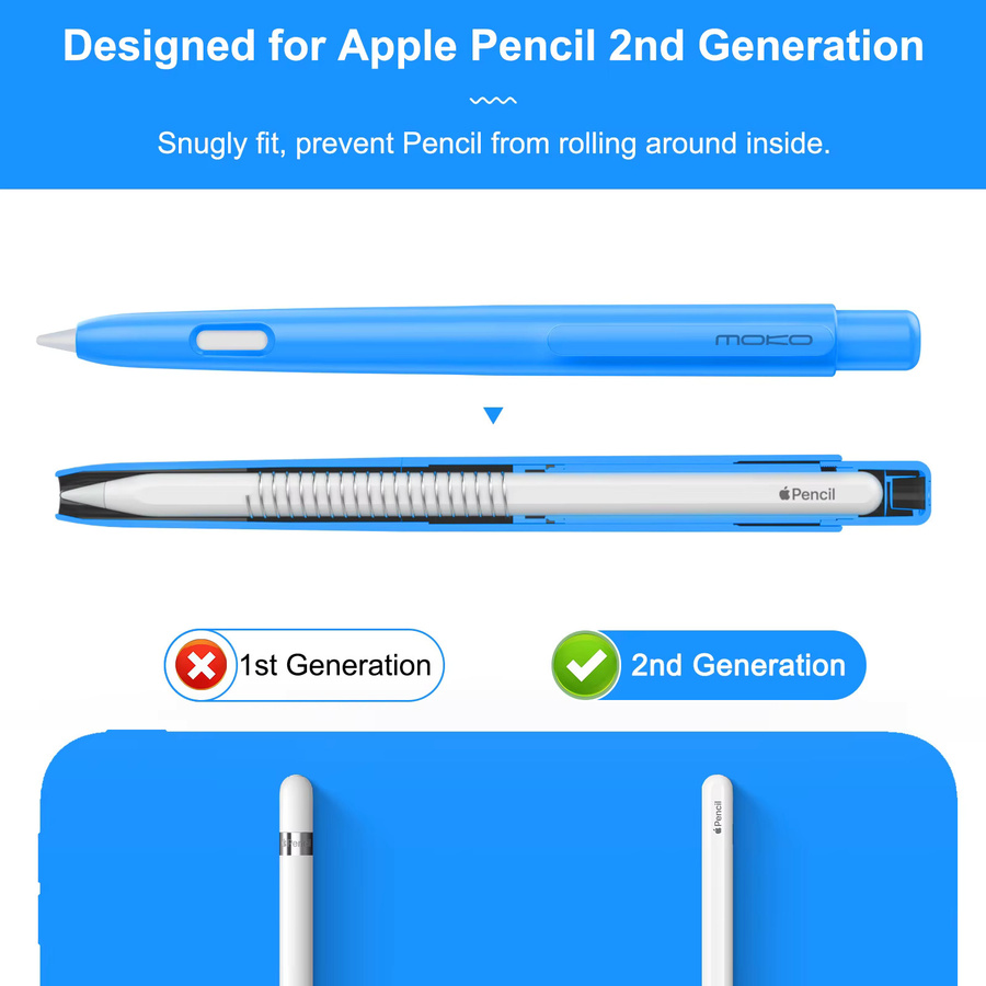 MoKo Holder Case für Apple Pencil 2. Generation, schützende Hülle mit einziehbarem Cover und stabilem Clip in Blau - Bild 2