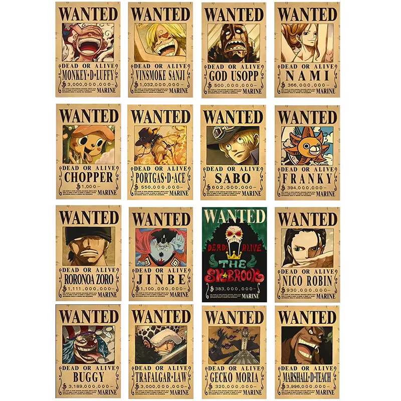 Bandai One Piece Wanted-Poster-Set mit Luffy, Zoro und Shanks als Vintage Wanddekoration aus Papier - Bild 3