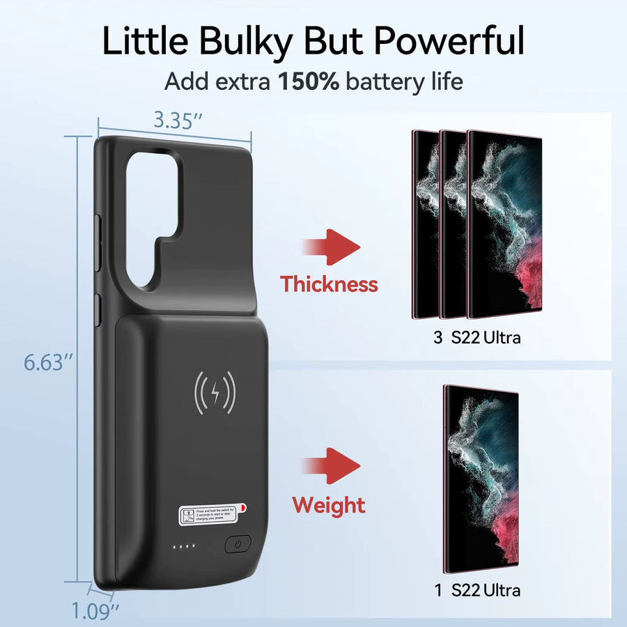 Samsung Akku-Ladegerät-Hülle für Galaxy S22 Ultra in Schwarz mit kabelloser Ladefunktion und externer Powerbank-Funktion - Bild 3
