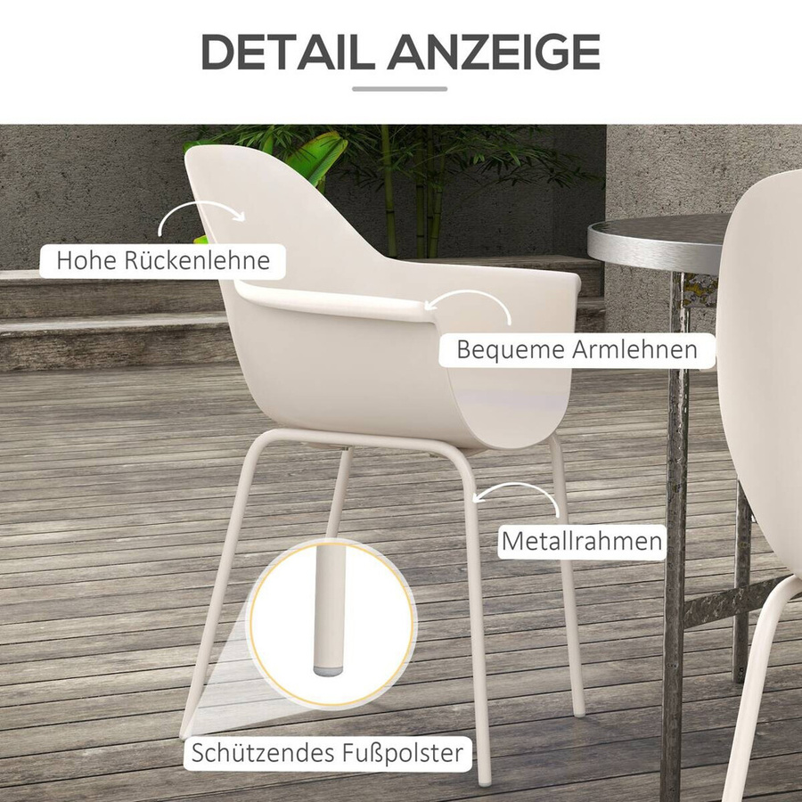 Outsunny Bistro-Set in Grau und Weiß aus Stahl und Kunststoff für Garten, Terrasse oder Balkon, B/H/L: 55 x 84 x 59 cm - Bild 2