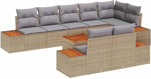vidaXL Gartensofa-Set aus Polyrattan in L-Form mit 8 Kissen in Beige und Grau - Bild 1