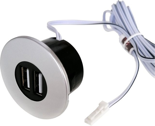 kalb Einbau USB-Hub 12V mit USB-C für Möbel und Tischplatten, Silbergrau - Bild 1
