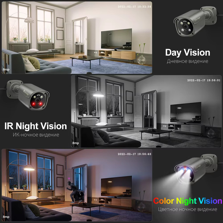 Techage 4K 8MP Sicherheitsüberwachungs-Netzwerk-Kit mit 8CH NVR, 3,6mm Objektiv, eingebautem Mikrofon und Smart IR Nachtsicht - Bild 5