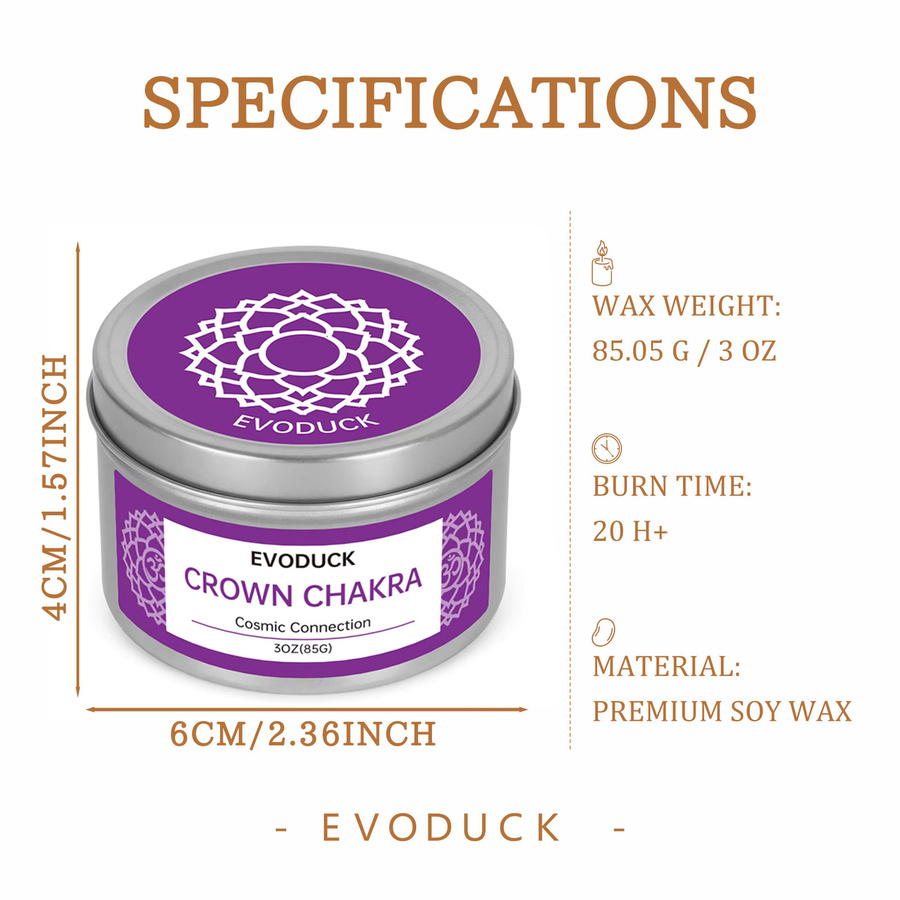 EVODUCK Kronen-Chakra Duftkerzen mit Sandelholz-Duft in lila Geschenkbox für Damen und Herren - Bild 3