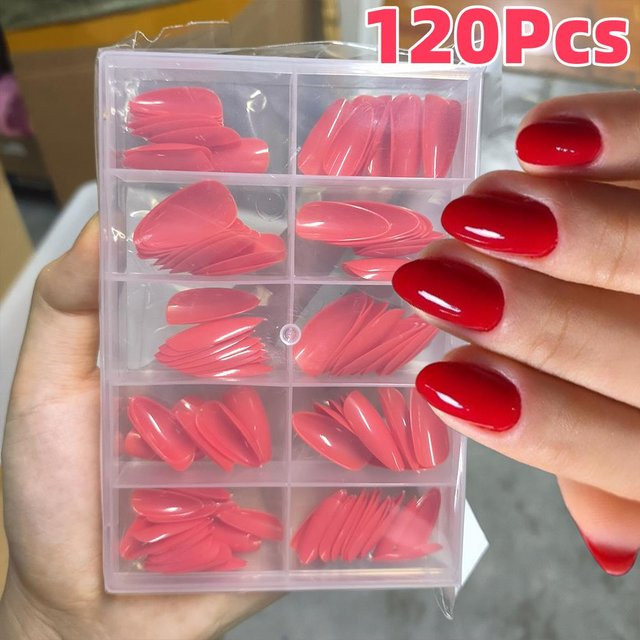 HotPress Press On Nails, Weihnachtsrot, Mittellange Mandel-Form, Glänzend, Damen - Bild 1
